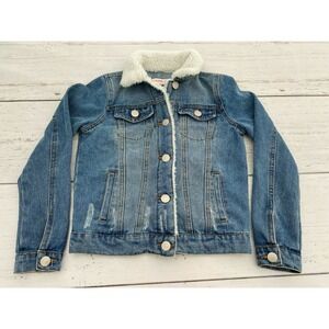 Girl's Ci Sono Kids Medium Wash Faux Fur Collar Denim Jacket Size 8